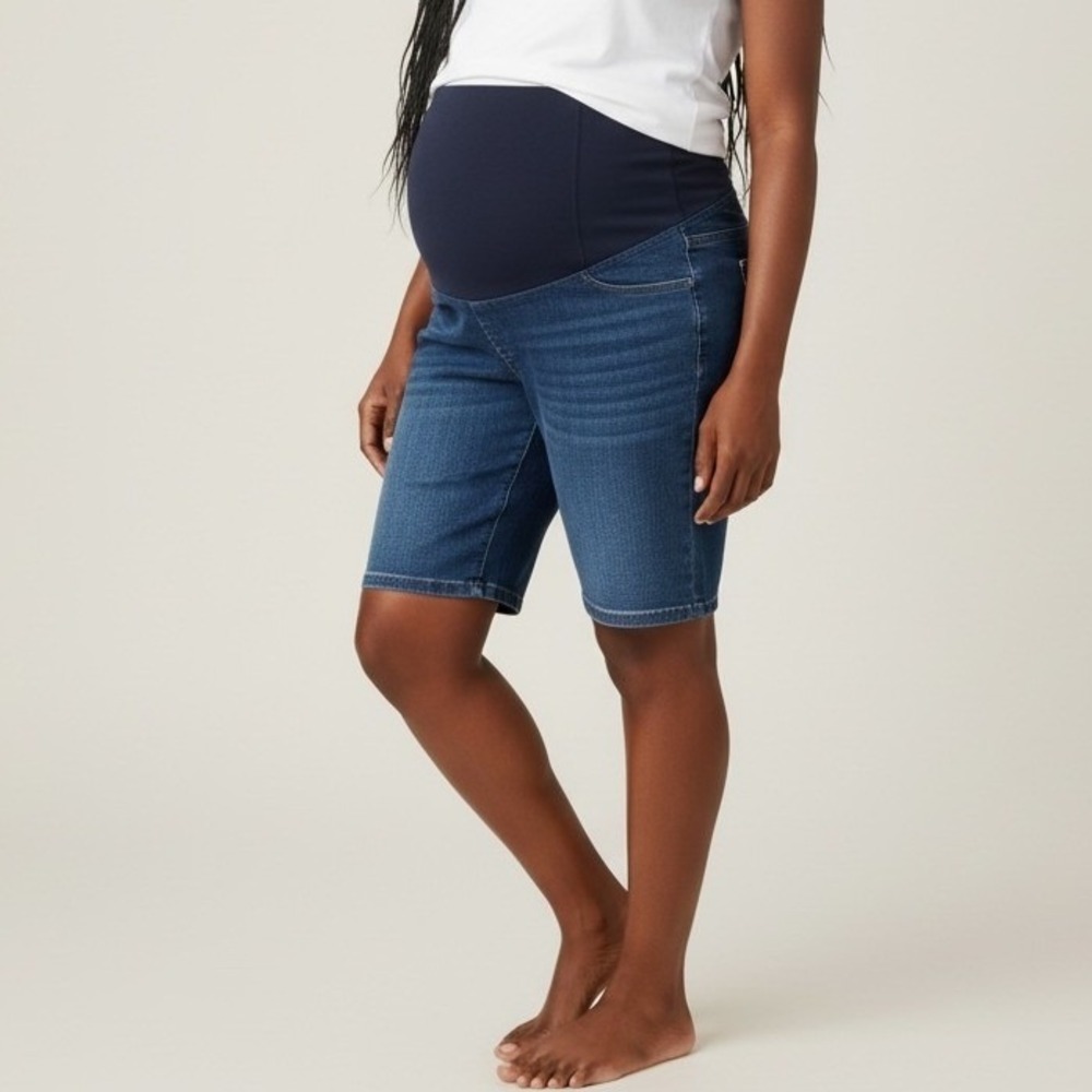 NWT Ingrid & Isabel Maternity Sz 14/32 Bermuda Shorts Dark Wash Crossover Panel